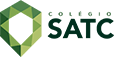 Logo colégio SATC - Possui o símbolo de um diamante composto por formas triangulares
